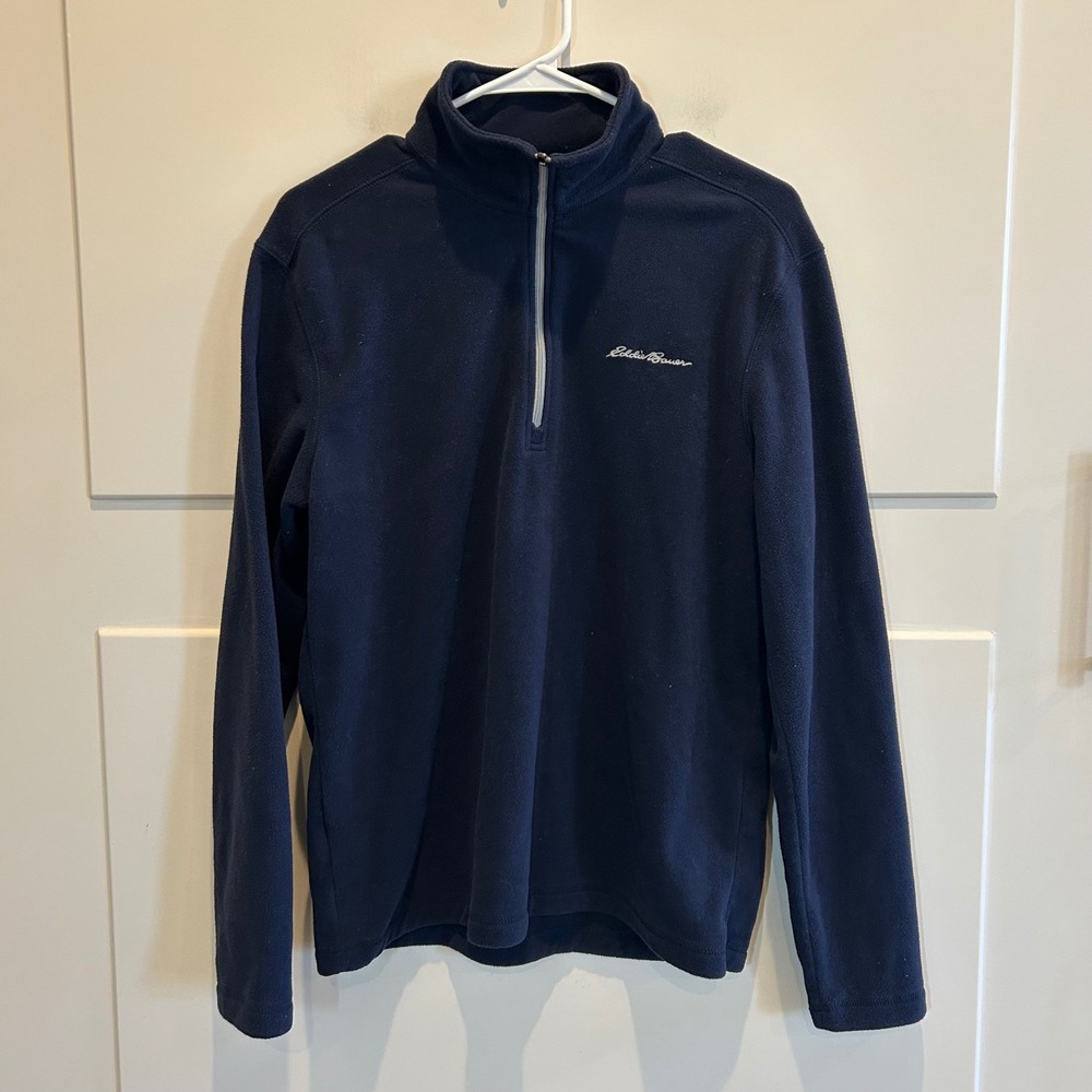 Eddie Bauer Mens Fleece Pullover Sweater Navy Blue Size Small Quarter Zip‎